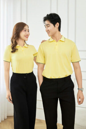 Matching striped polo t-shirts for couples